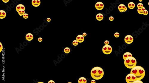 Heart Eyes Emoji Falling Floating Social Media Reaction Motion Graphics Animation on Black Screen and use for world emoji day