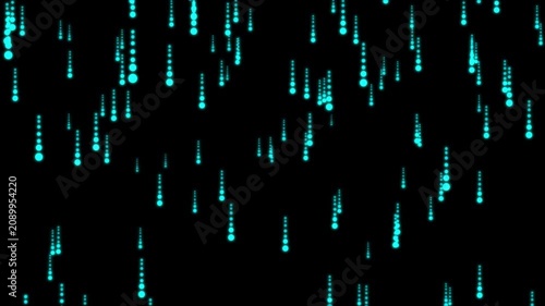 Abstract turquoise digital rain falling on black background representing data stream or futuristic technology concept perfect for digital art and sci-fi themes