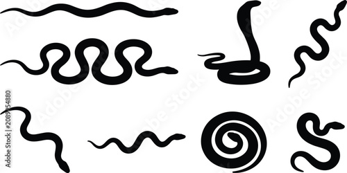 Bild auf Leinwand Snake Silhouette Collection Vector Icons Set with Various Serpent Poses and Shap