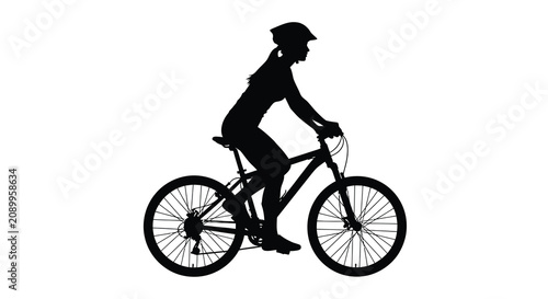 Bild auf Leinwand Cyclist riding a mountain bike in a black silhouette against a white background