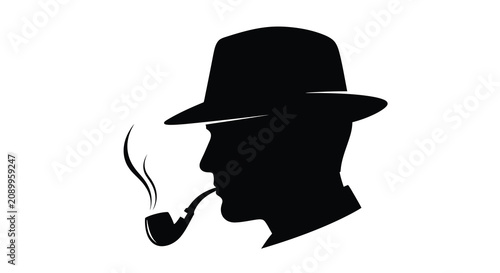 Cuadro en lienzo A man wearing a hat and smoking a pipe is depicted in a black silhouette figure