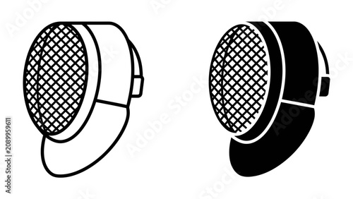 Cuadro en lienzo Fencing Mask Outline and Silhouette: A minimalist graphic representing two fencing masks, one in outline and the other as a solid silhouette, highlighting the protective gear used in the sport