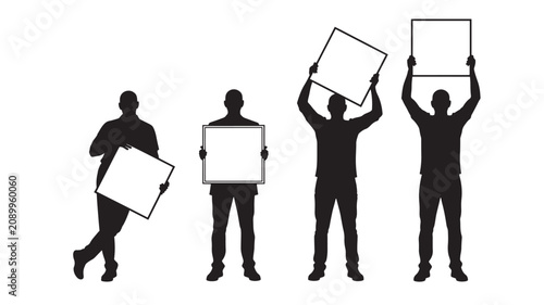 Foto Silhouette Megaphone Team Holding Empty Signboard Placards as Motivational Conce
