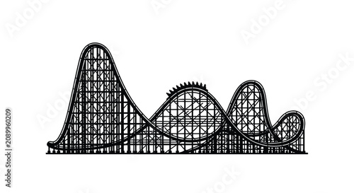 Foto Detailed wooden roller coaster structure depicted as a black silhouette against