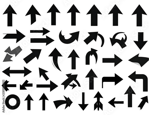 A collection of black arrows on a white background