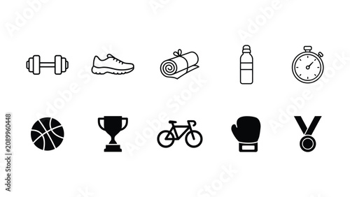 Foto Black and white sports icons for fitness and recreation activities