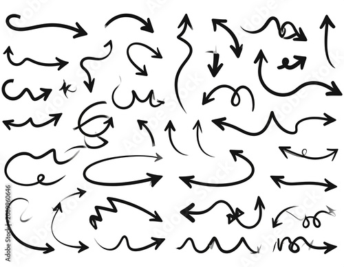 A collection of black hand-drawn arrows on a white background