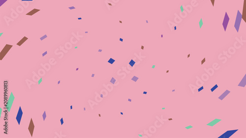Bild auf Leinwand Pink background decorated with scattered small floating rhomboid shapes in various colors creating playful festive confetti style digital graphic
