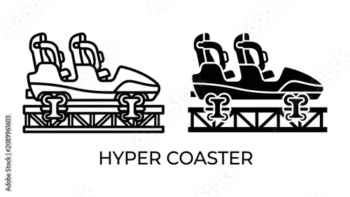 Cuadro en lienzo Hyper Coaster Icon: A clear illustration depicting a hyper coaster car, presented in both outline and silhouette form, ready for an exhilarating ride