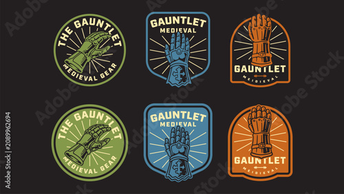Billede på lærred Medieval gauntlet retro badge design for fantasy and history