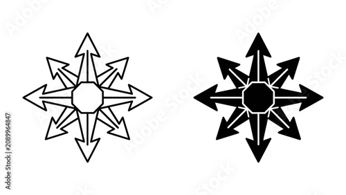 Obraz na plátne Eight-Pointed Star Arrow Compass Symbols: A dual representation of an eight-pointed star featuring arrows pointing outward, symbolizing direction, movement, and multiplicity