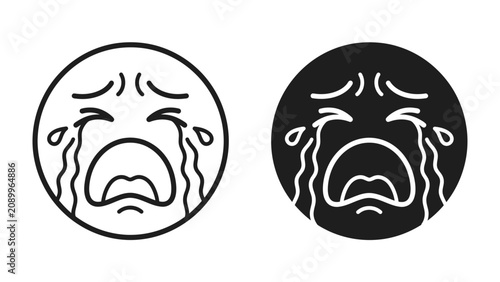 Canvastavla Sadness and Grief Emoji Icons: Two stylized emoji faces, one in black and white outline and the other in solid black, depict intense sadness with streaming tears and an open, wailing mouth