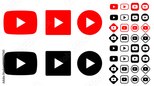 Obraz na plátne A collection of YouTube play button icons in various colors and styles for web development and coding