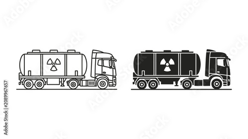 Photos Radioactive Material Transport: A depiction of a truck carrying a radioactive material container, highlighting safety and hazard awareness in transportation