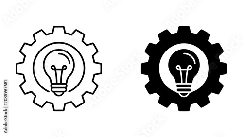 Schilderij op canvas Idea Generation Mechanism: A conceptual representation of innovation, showcasing a light bulb within a cogwheel, symbolizing the fusion of creativity and mechanical process