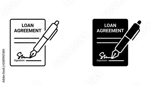 Fotografie Loan Agreement Document with Pen: A stylized illustration shows a loan agreement document with a pen poised for signature, representing financial commitment and legal contract