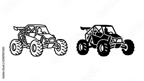 Obraz na płótnie Off-Road Buggy Duo: A stylized depiction of two off-road buggies, one in outline and the other in silhouette, showcasing their rugged design and adventure-ready stance