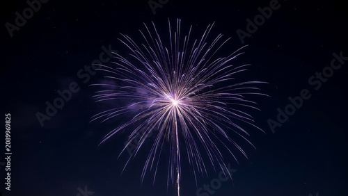 Vibrant purple firework exploding in night sky with bright streaks of light everywhere  beautiful display