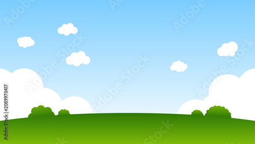 Canvastavla Beautiful landscape illustration featuring a green grassy hill under a bright blue sky with soft white clouds, perfect for nature and outdoor concepts