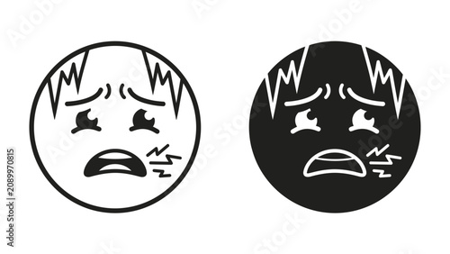 Foto Frowning Face Icons: Two circular icons depict a face with a distressed expression, conveying emotions of sadness, pain, or worry