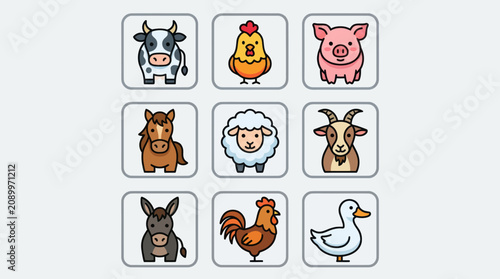 Quadro em tela Farm animal icons collection