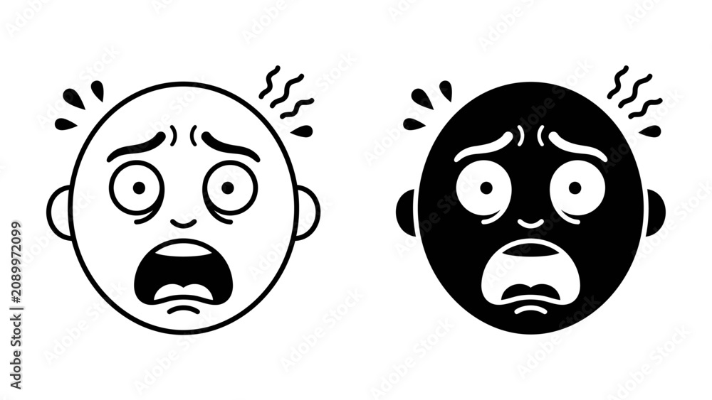 Εκτύπωση καμβά Fearful Faces: A stark depiction of pure terror and panic, conveyed through two stylized, wide-eyed faces expressing shock and dread