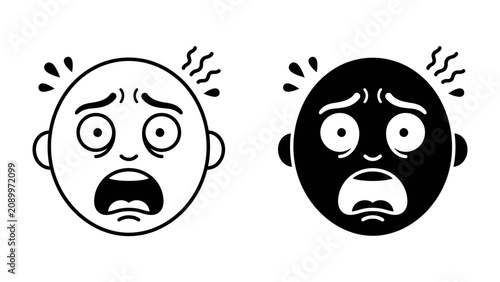 Φωτογραφία Fearful Faces: A stark depiction of pure terror and panic, conveyed through two stylized, wide-eyed faces expressing shock and dread