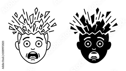 Foto Mind Blown!: Two stylized heads exploding with abstract shapes, representing shock, surprise, or a brilliant idea