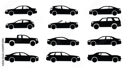 Foto Vehicle Silhouettes Collection Black Shapes On White Background