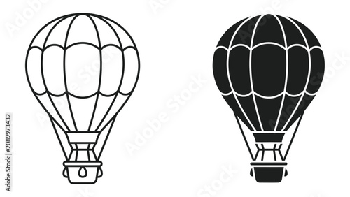 Bild auf Leinwand Hot Air Balloon Icons: A set of two hot air balloon icons, one in outline and one in solid black silhouette, representing adventure and aerial travel