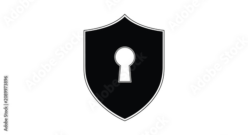 Shield Silhouette With Keyhole On White Background
