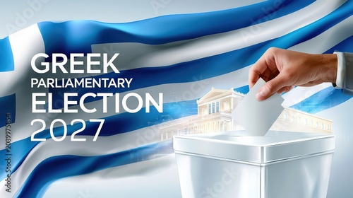 Greek Parliamentary Election 2027 with Ballot Box and Flag