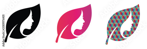 Woman Face Leaf Logo Vector for Beauty Skincare Cosmetic Spa Salon Organic Branding and Eco Wellness Identity Design.