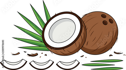 Foto Isolated coconut fruit cartoon vector illustration elements displaying whole nut