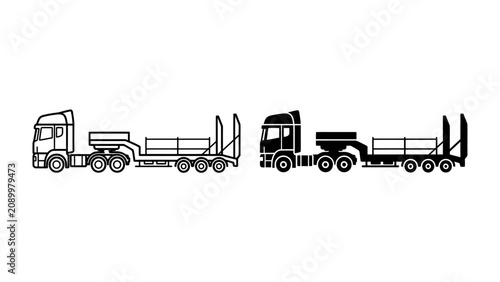 Konstfotografi Heavy Duty Truck with Trailer Silhouettes: Two distinct silhouettes of a heavy-duty truck paired with a flatbed trailer, showcasing robust design for transporting goods