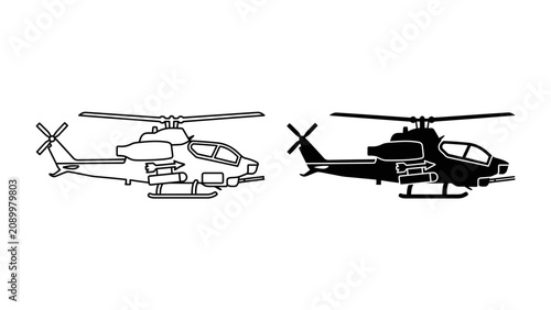 Φωτογραφία Combat Helicopter Icons: Two distinct icons representing a combat helicopter, one in outline and the other in silhouette, showcasing a military aircraft with weaponry