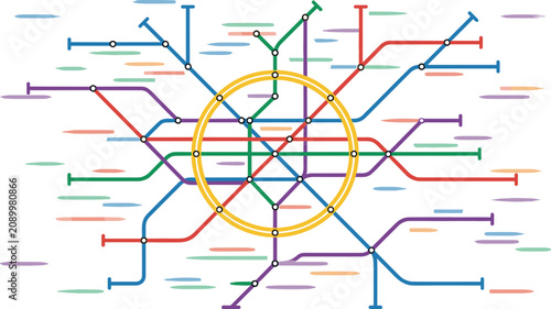 фотографія Abstract Metro Map Vector Illustration with Colorful Subway Lines, Underground R