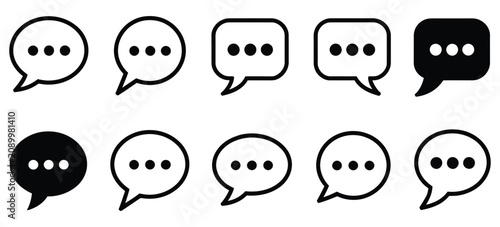 Chat bubble vector icons with typing indicator symbols representing messaging, live conversation, customer support and social communication, vector, designs