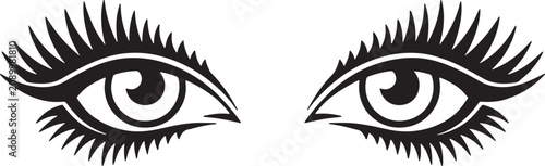 Vászonkép Stylized black eyes with long eyelashes open looking forward intense gaze symmetry symbol mysterious