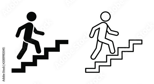 Bild auf Leinwand Person Climbing Stairs Icon Black And White Line Art Illustration