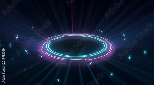 Glowing neon ring emits vibrant rays in dark futuristic background 3-39.mov