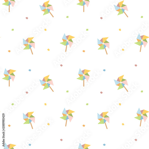 School education pedagogy seamless pattern set featuring pinwheel blot dots wheel blades screw propeller stick paper ornament toy speck confetti