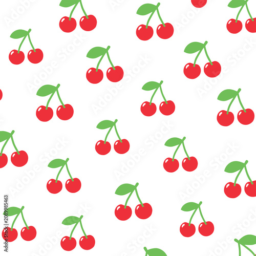 Vector illustration Seamless pattern with ripe red cherries on transparent background, sweet fruit vector illustration.