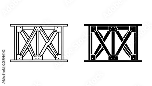 Valokuva Industrial Truss Structure: Two distinct outlines of an industrial truss structure, one in black and white and the other in a detailed line drawing, showcasing its robust engineering and design