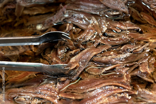 Billede på lærred Anchovies fillets preserved in extra virgin olive oil