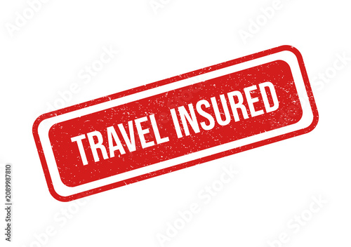 Fotografie Red travel insured stamp badge with white text isolated on transparent backgroun