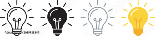 Four light bulb icons in different colors and states