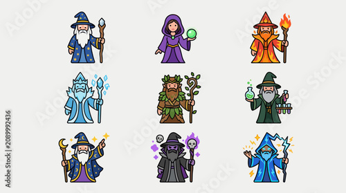 Bild auf Leinwand Magical fantasy characters with staffs and spells