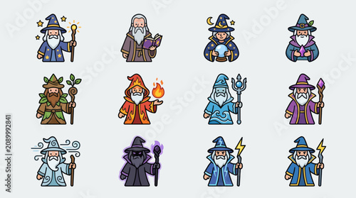 Foto Magical wizard characters collection