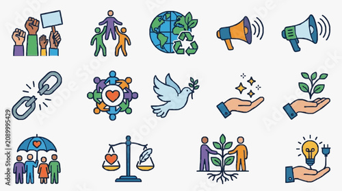 Tablou pe pânză Collective Social Values and Progress Icons.